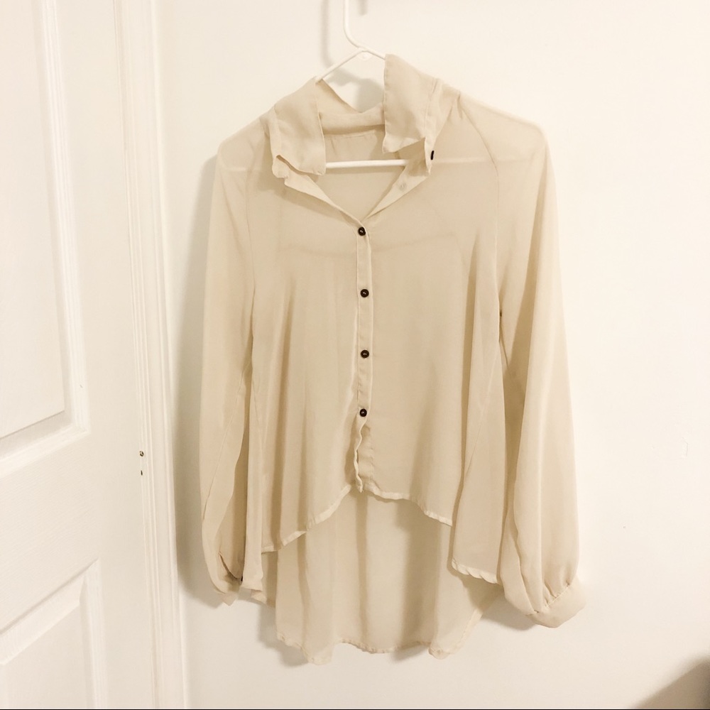 Brandy Melville Sheer High-Low Button-Down Blouse (O/S)